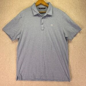 Travis Mathew Polo Shirt Heathered Blue Golf Casual Short Sleeve‎ Size Large